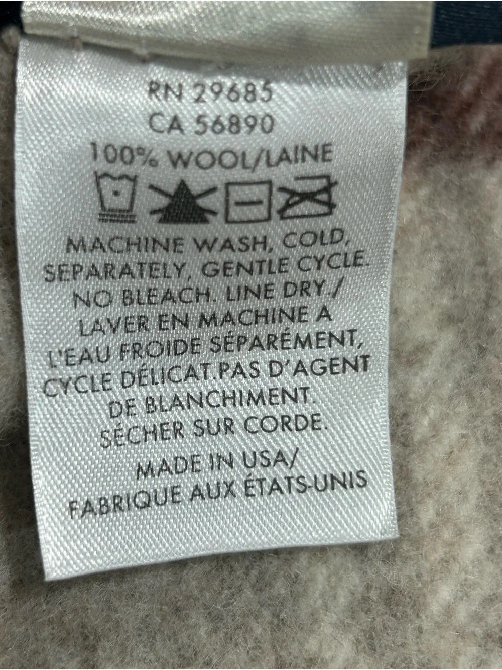 Pendleton Cream Blanket with Brown Stripe Accents 100% Wool